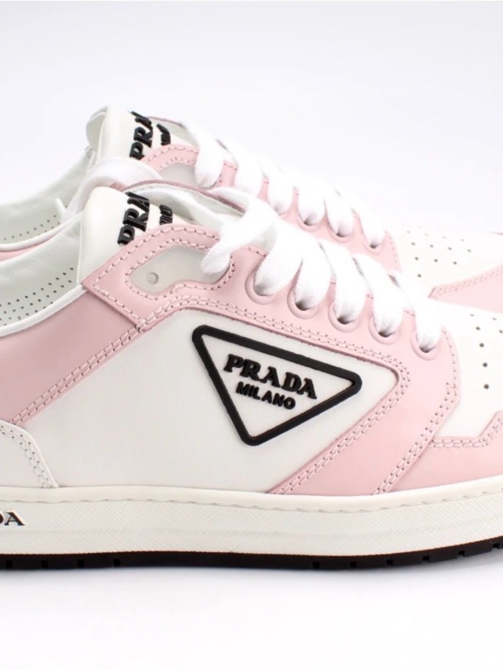 Prada Pink & White Leather Low-Top Sneakers